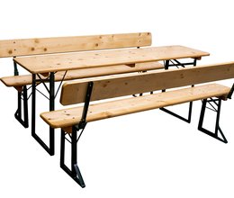 Festzeltgarnitur mit Rüchenlehne, Tisch 200x50cm, Bänke 200x27cm
